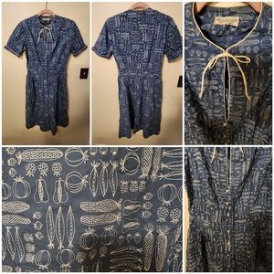 S/M True Vintage Garden Veggie Vegetable Fruit Novelty Print Dress 60s 50s